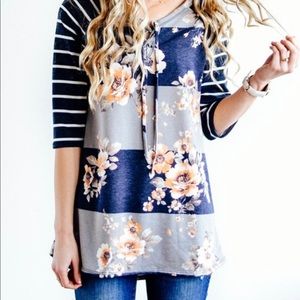 Navy Floral Tie-Front Top